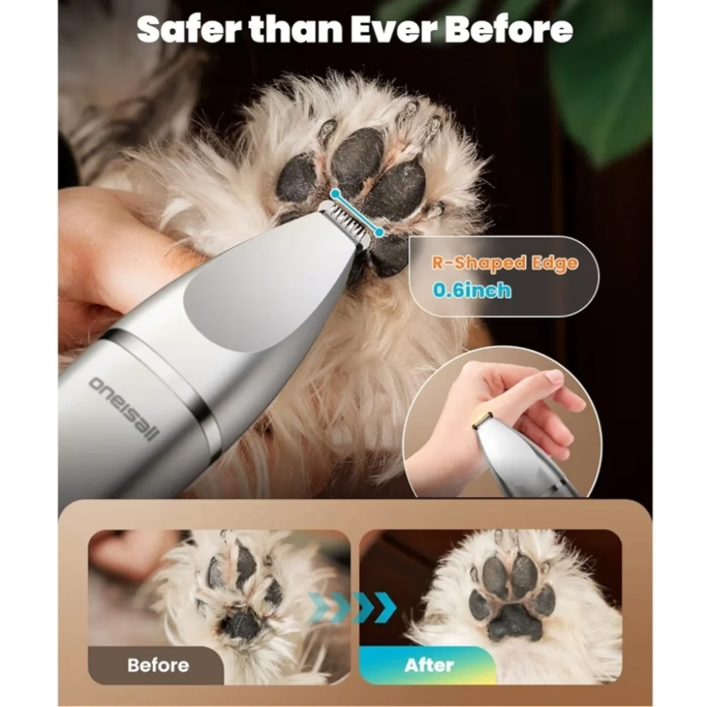 4 in 1 Dog Grooming Kit Hair Trimmer Paw Nail Grinder Rechargeable Cordless